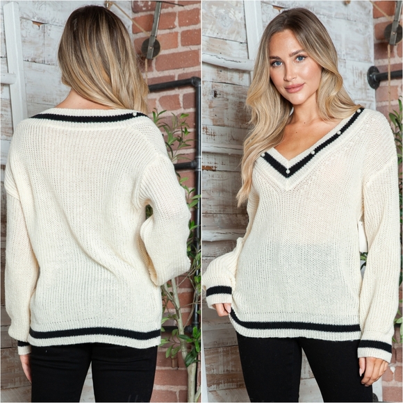 Bordered Beauty Contrast Sweater - Tan - Picture 2 of 10